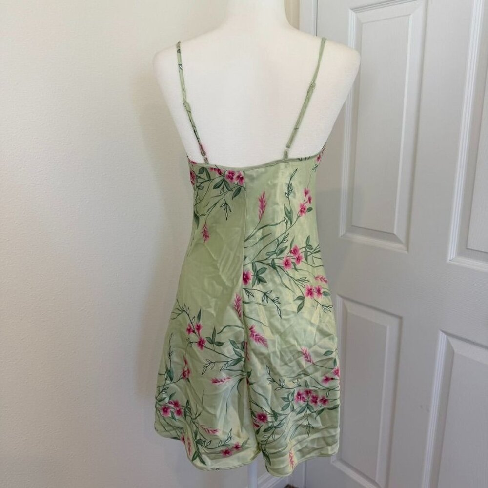 Vintage Babydoll Forest Fairy Floral Satin Lace Trim Mini Slip Dress Size Medium - Picture 2 of 3